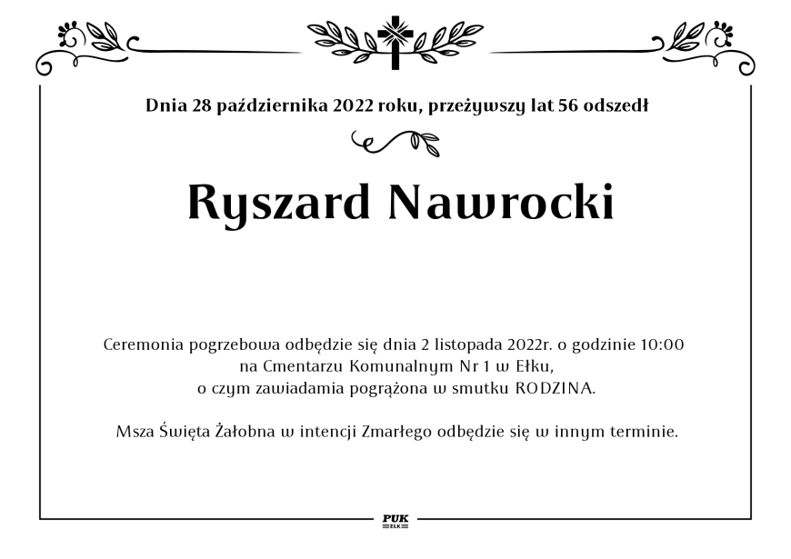 Ryszard Nawrocki nekrolog i kondolencje Zakład Usług Pogrzebowych